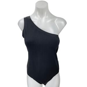 Cotton Citizen Brisbane Women's Black One Shoulder Sleeveless Bodysuit Top Sz L